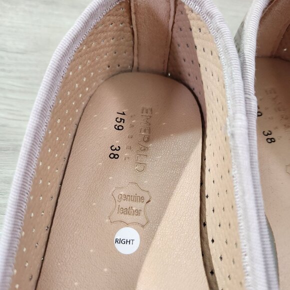 Perforated Pointed Toe Leather Ballet Flats By Emerald Eu Size 38 US Size 7.5 - Picture 8 of 9